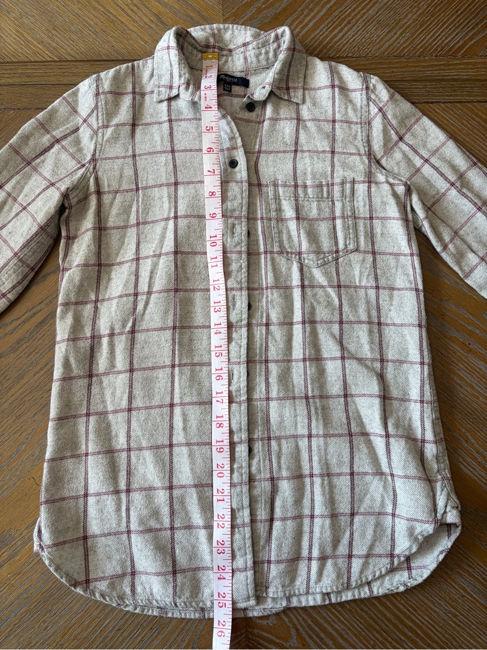Madewell Plaid Wool Blend Button Down Shirt XXS Cream Burgundy - Picture 4 of 7